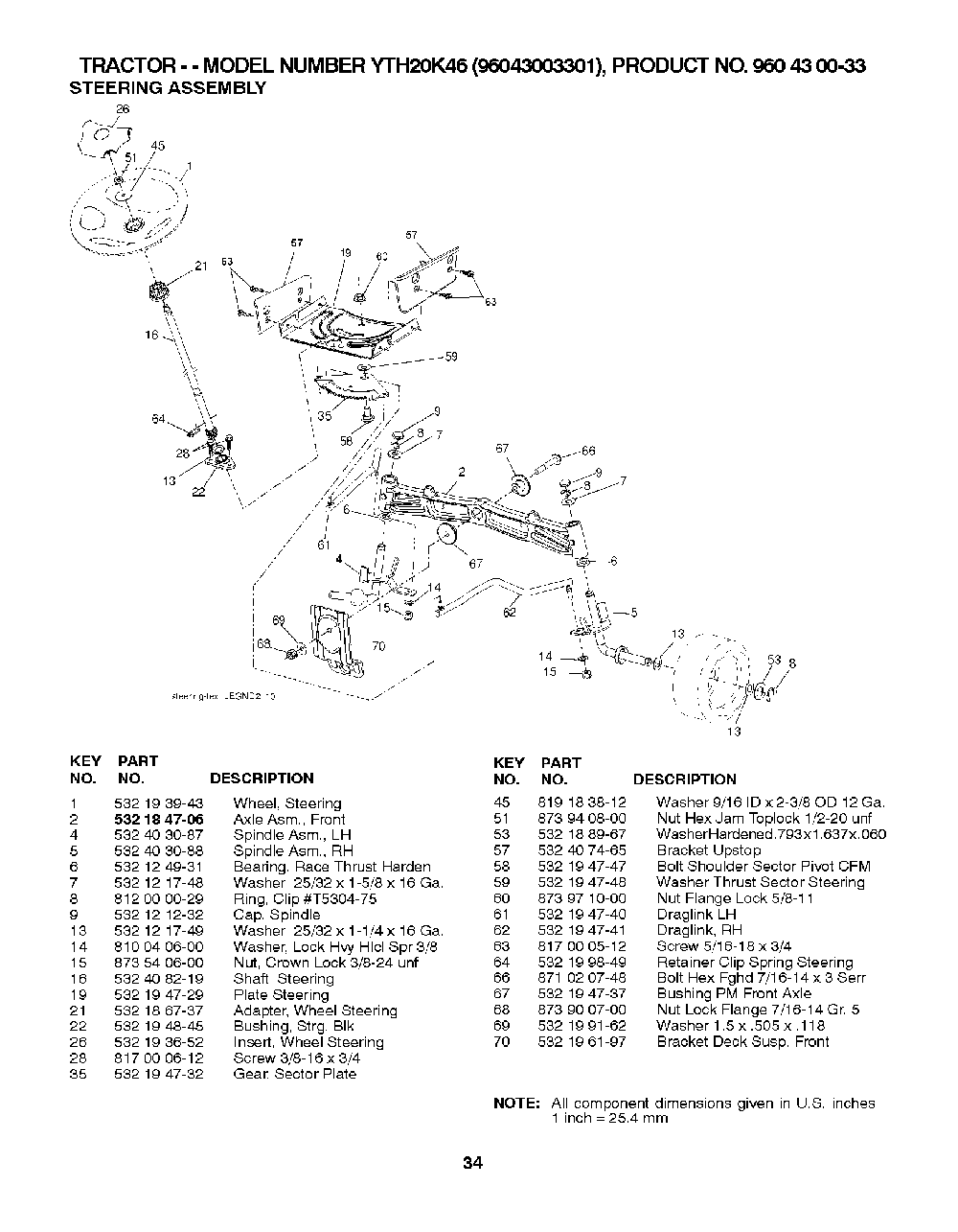 Steering Diagram and Parts List for YTH20K4696043003301 2008-01 Husqvarna Lawn Tractor
