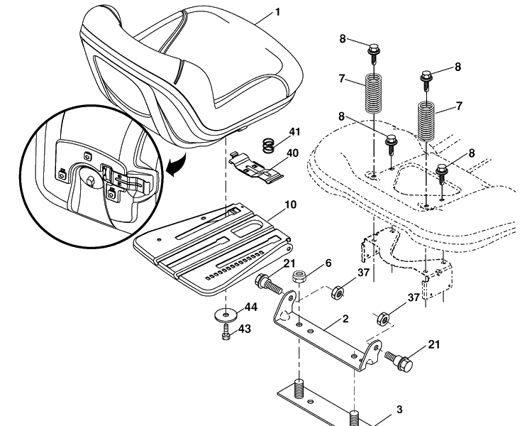Seat Assembly Diagram and Parts List for YTH2042 (96043010602)(2010-03) Husqvarna Lawn Mower