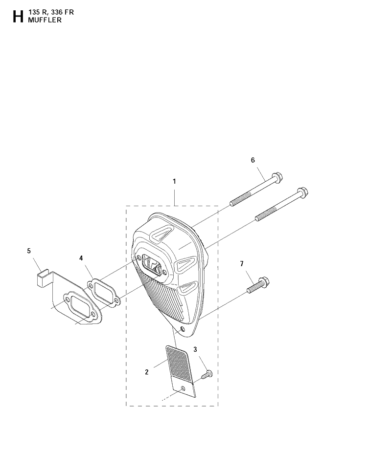 Muffler Diagram and Parts List for 135R  Husqvarna Brush Cutter