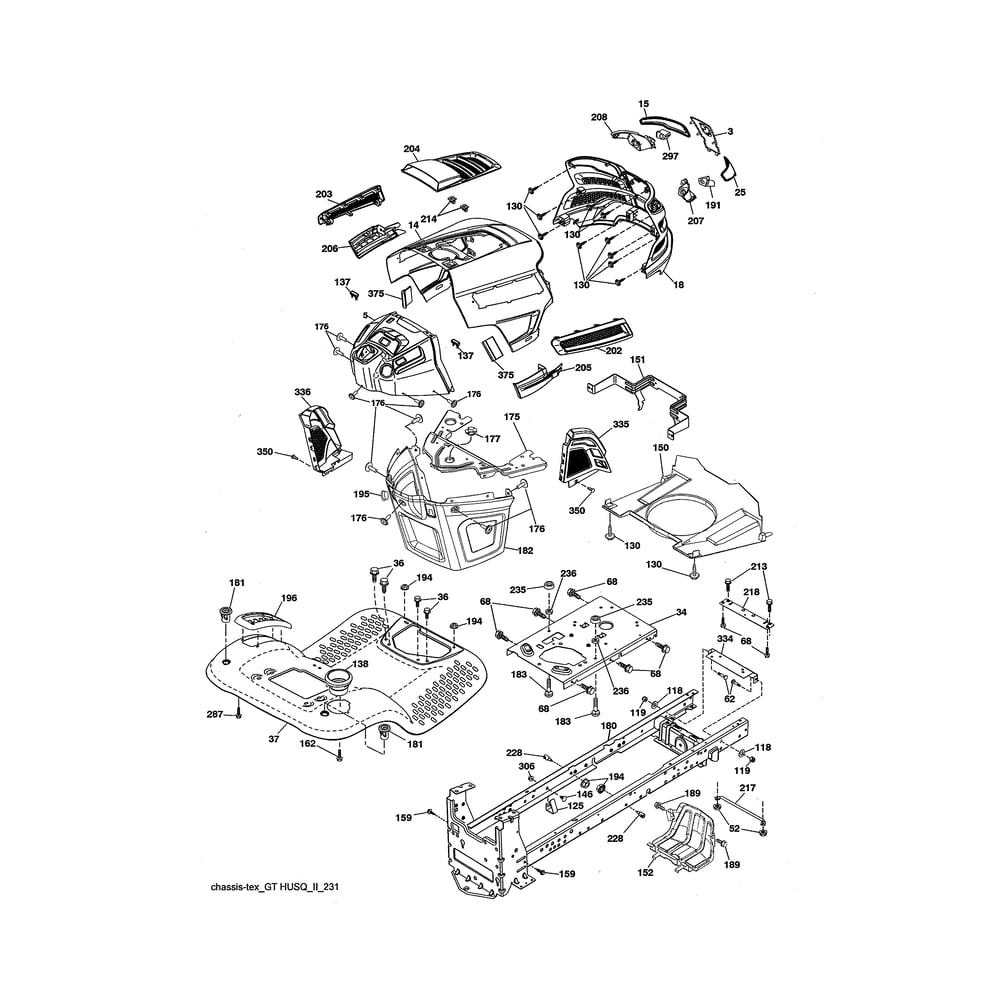 Chassis Diagram and Parts List for 917223830  Husqvarna Lawn Tractor