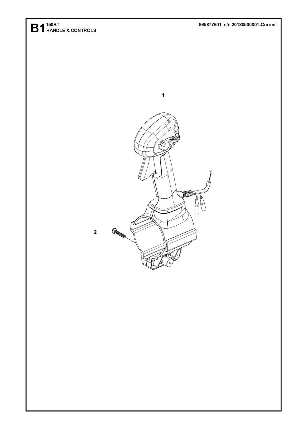 Handle And Controls Diagram and Parts List for 150BT2007-2021  Husqvarna Leaf Blower / Vacuum