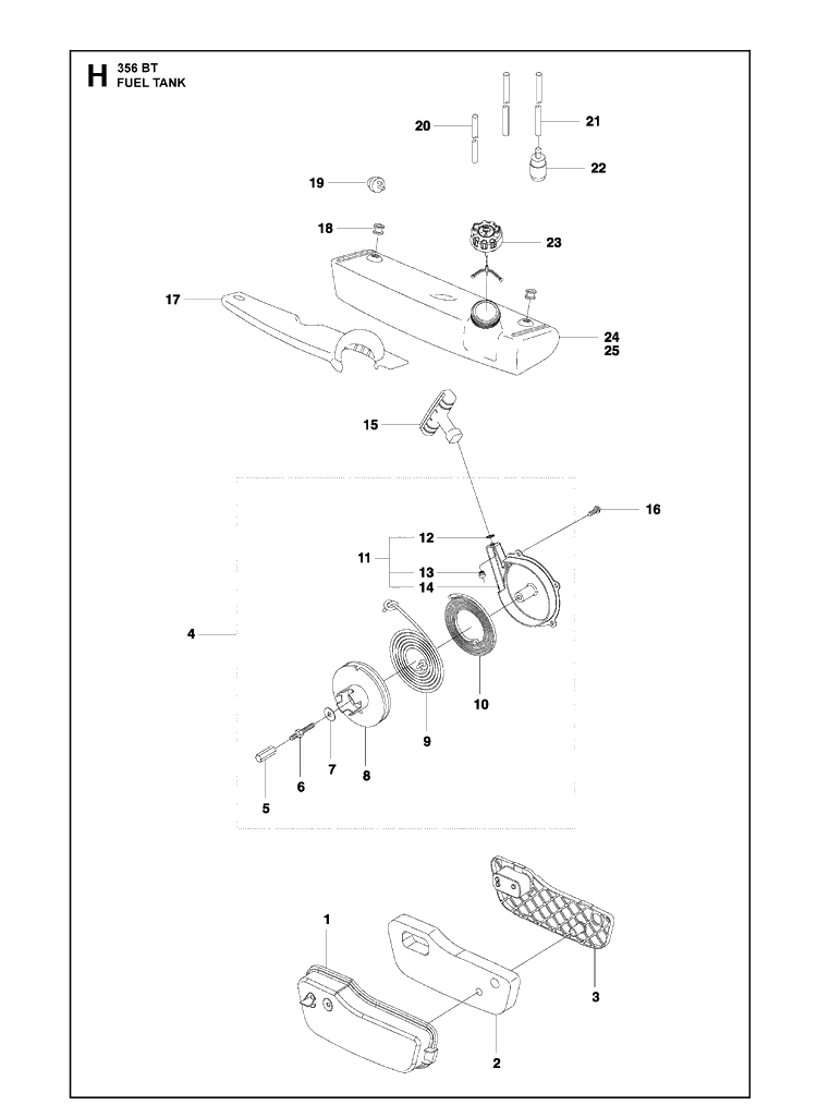 Fuel Tank Diagram and Parts List for 356BT  Husqvarna Leaf Blower / Vacuum
