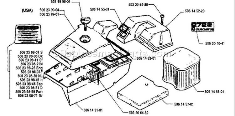 Page H Diagram and Parts List for 272S 272 S 1995-12 Husqvarna Stump Grinder