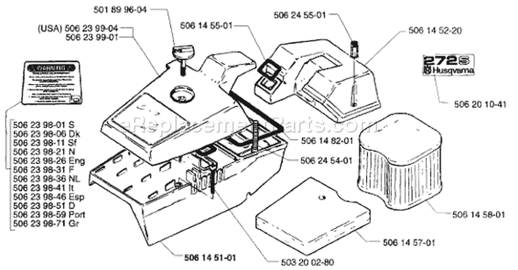 Page B Diagram and Parts List for 272S 272 S 1997-01 Husqvarna Stump Grinder