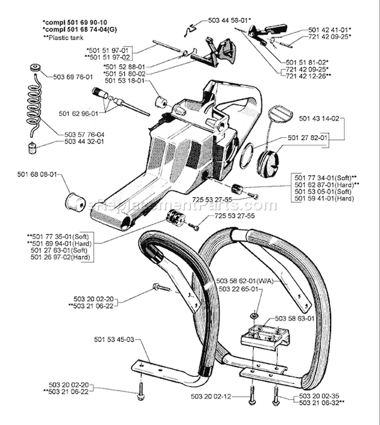 Page J Diagram and Parts List for 272XP 272 XP 1997-01 Husqvarna Chainsaw