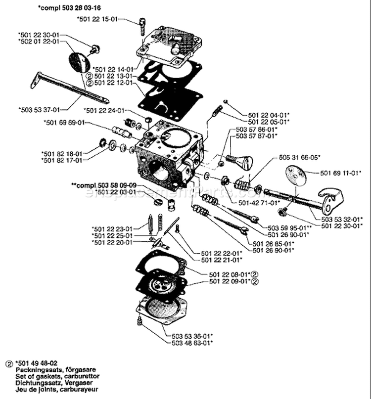 Page B Diagram and Parts List for 272XP 272 XP 1997-01 Husqvarna Chainsaw