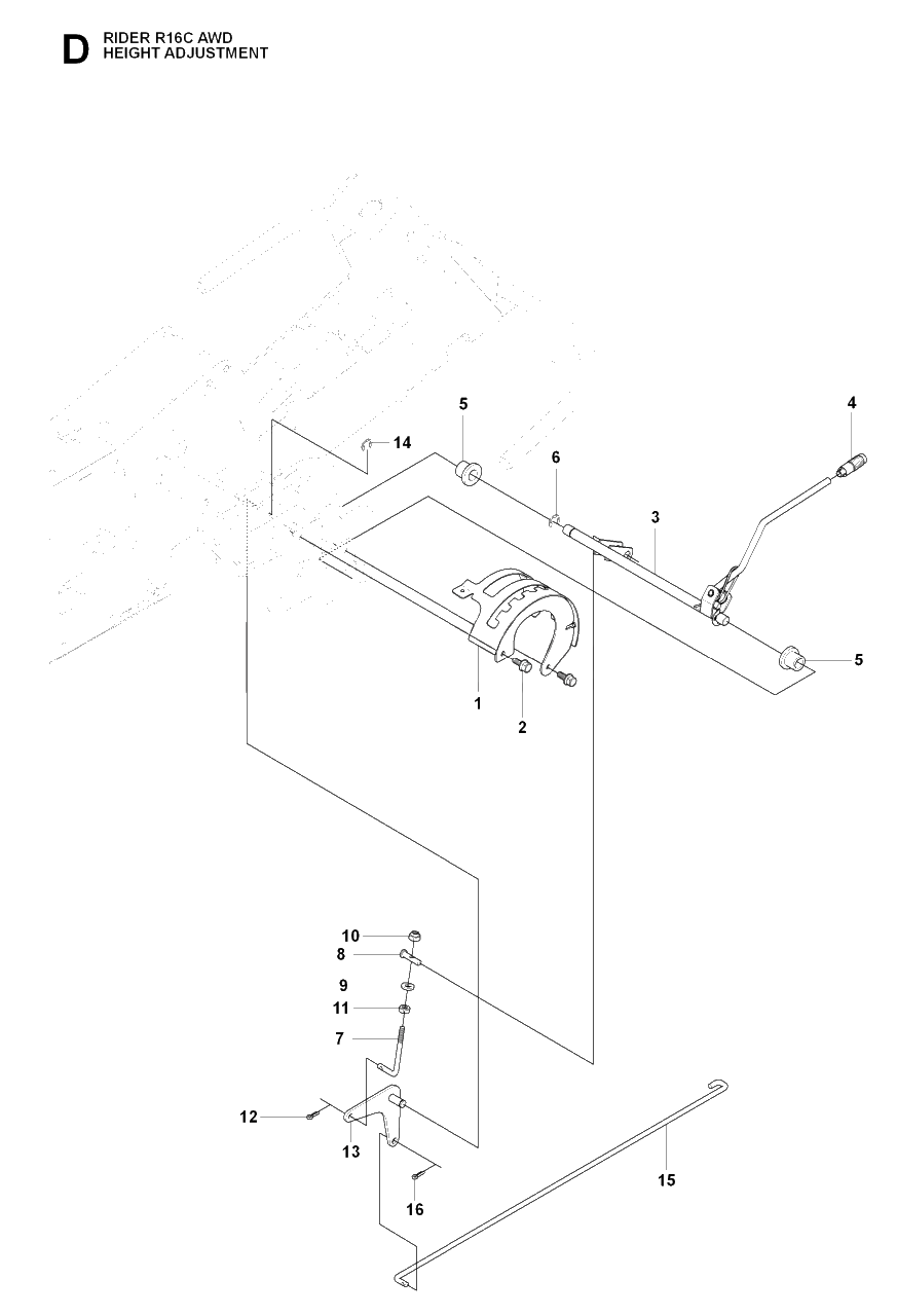 Height Adjustment Diagram and Parts List for R16CAWD (966830301)(2009-04) Husqvarna Lawn Tractor