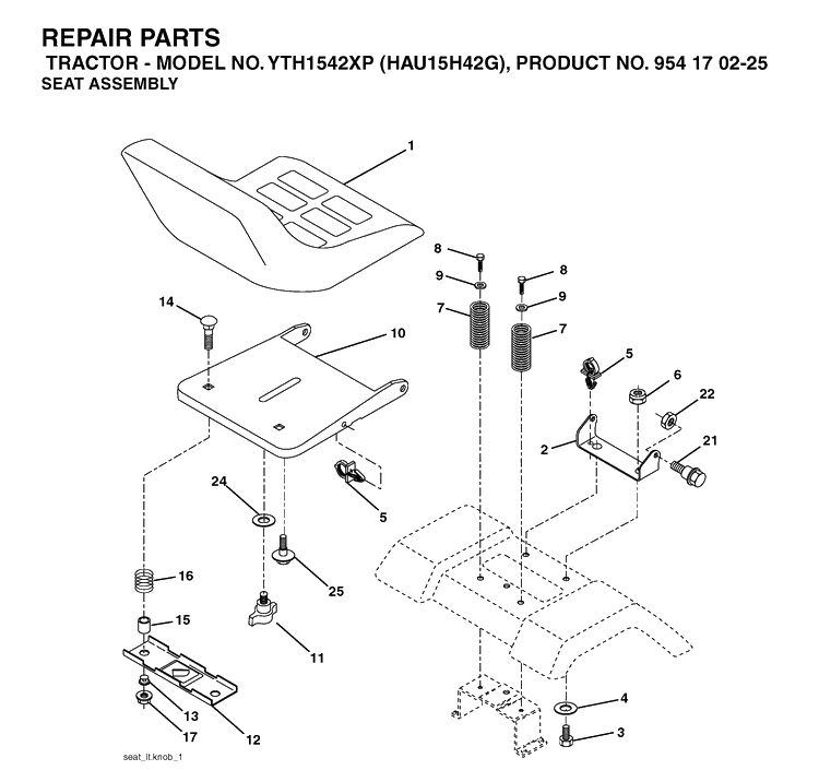 Seat Diagram and Parts List for YTH1542XP (HAU15H42G)(2004-09) Husqvarna Lawn Tractor