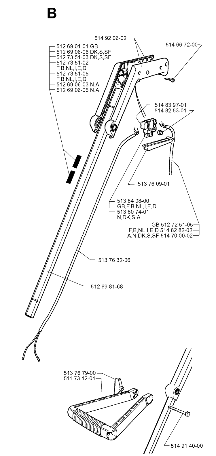 Shaft And Handle Diagram and Parts List for 19961400001-CURRENT  Husqvarna Trimmer