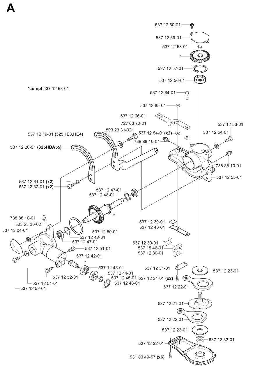 Gear Housing Diagram and Parts List for 325HE4X 20010100001 - 20011800000 Husqvarna Hedge Trimmer