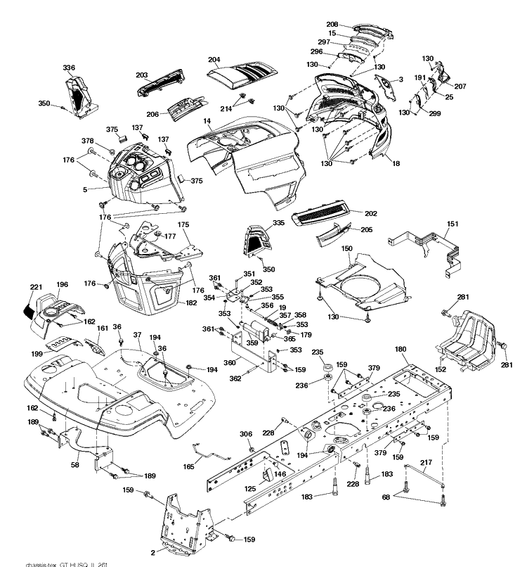 Chassis / Frame Diagram and Parts List for TS348XD (96043031900)(2019-08) Husqvarna Lawn Tractor