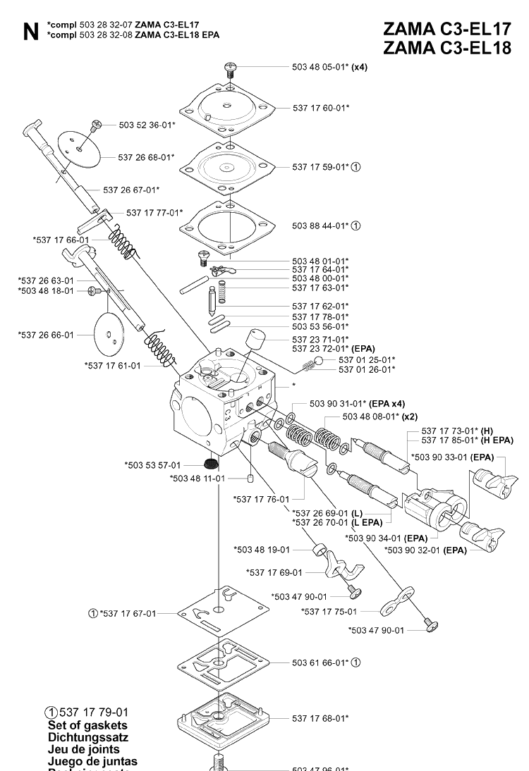 Carburetor Details Diagram and Parts List for 346XP 20032200001-20041000000 Husqvarna Chainsaw