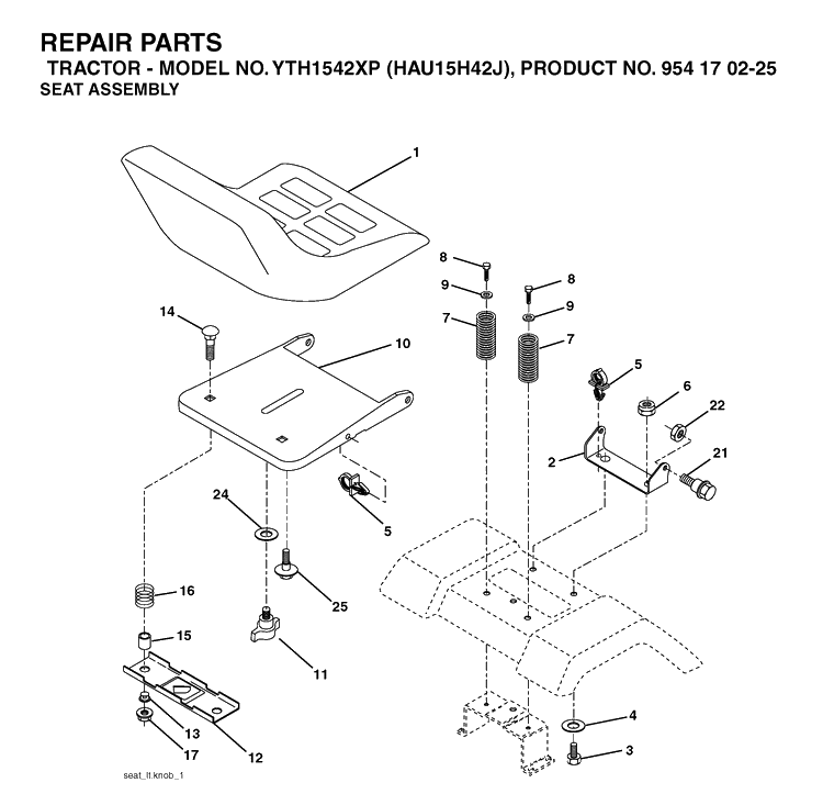 Seat Diagram and Parts List for YTH1542XP (HAU15H42J)(2004-09) Husqvarna Lawn Tractor