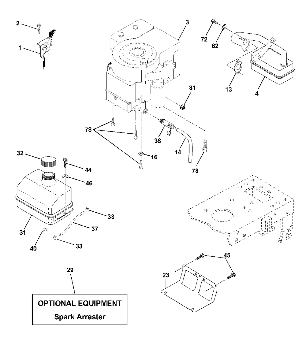 Engine Diagram and Parts List for LTH1342 (954567031-B)(2001-01) Husqvarna Lawn Tractor