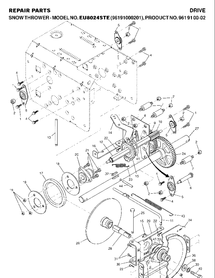 Drive Diagram and Parts List for 8024STE (EU8024STE)(2007-01) Husqvarna Snow Blower