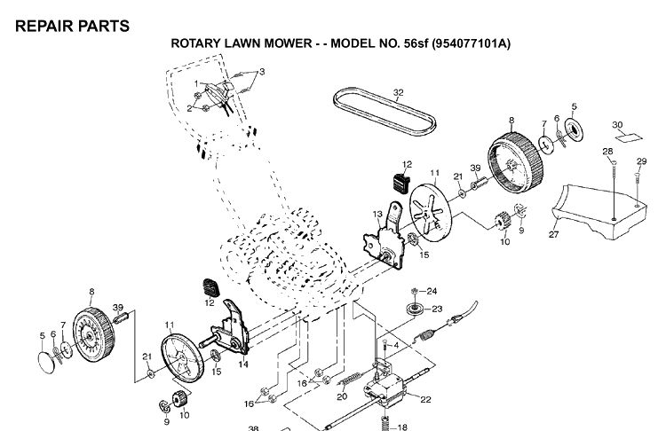 Repair Parts Diagram and Parts List for 56SF (954077101)(1995-10) Husqvarna Lawn Mower