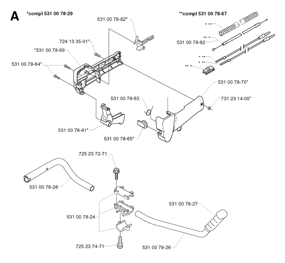 Handle And Controls Diagram and Parts List for 142R 20001900001 & Above Husqvarna Trimmer