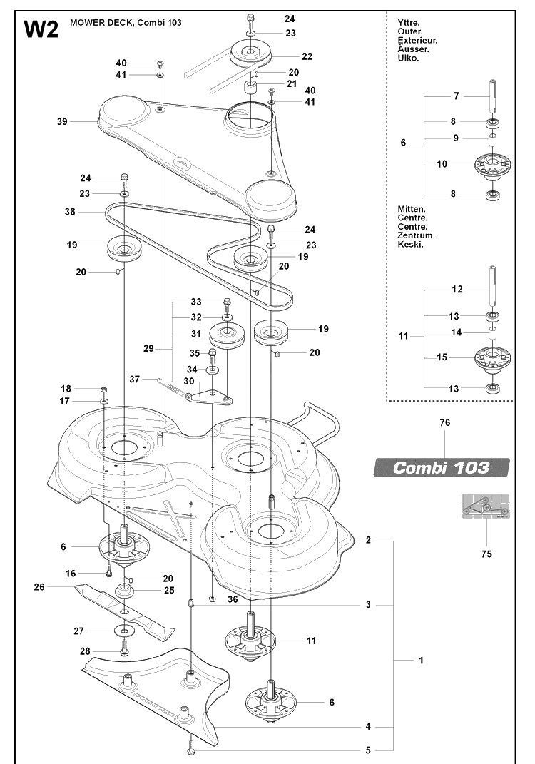 103cm Cutting Deck Diagram and Parts List for RIDER175AWD (965105001)(2009-04) Husqvarna Lawn Mower
