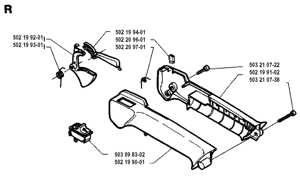 Throttle Controls Diagram and Parts List for 23LC 19931800001 & Above Husqvarna Trimmer
