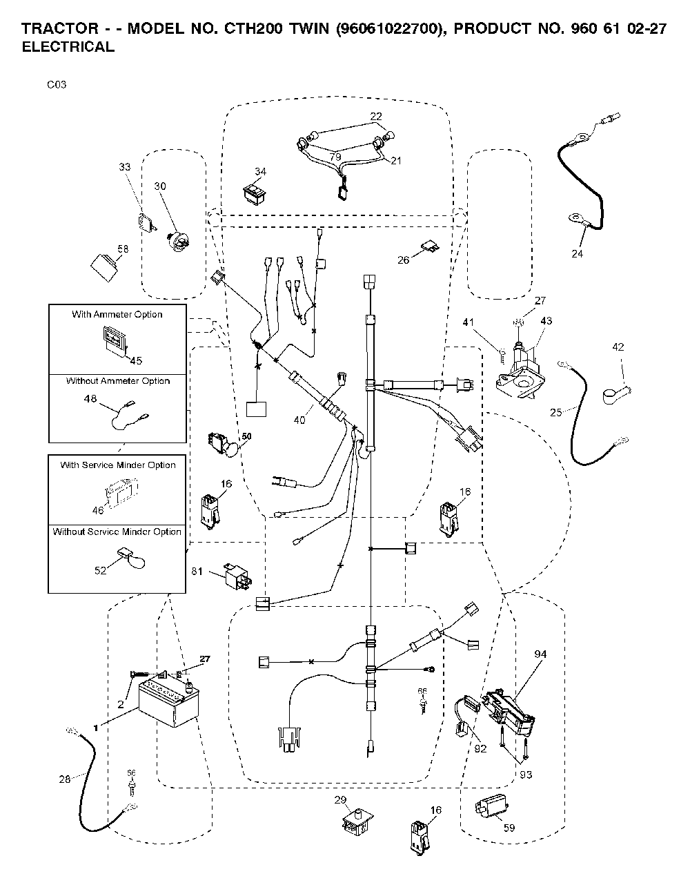 Electrical Diagram and Parts List for CTH200TWIN (96061022700)(2008-01) Husqvarna Lawn Tractor
