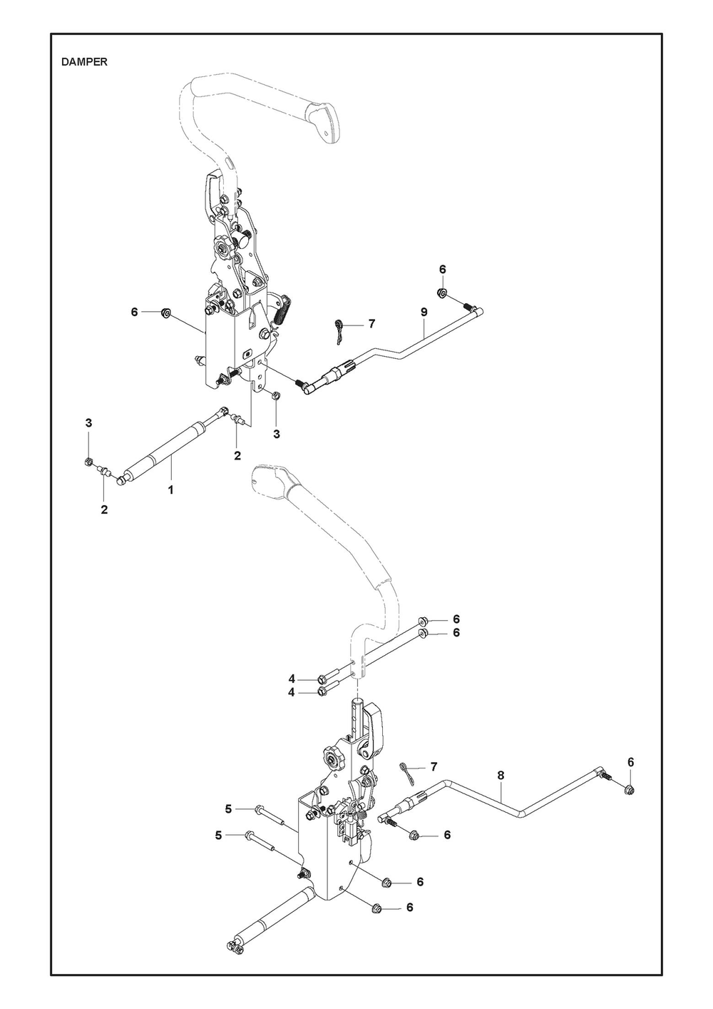 Steering - Controls And Damper Diagram and Parts List for XCITETMZ345 Z350 Husqvarna Lawn Tractor