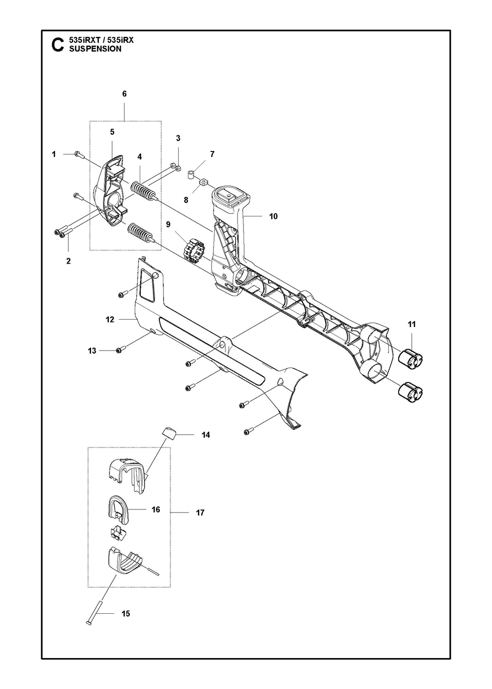 Suspension Diagram and Parts List for 535IRX  Husqvarna Brush Cutter