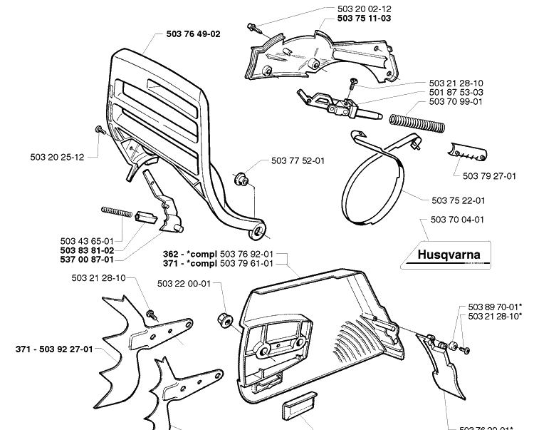 Chain Brake Assembly Diagram and Parts List for 362EPA 1999-05 Husqvarna Chainsaw