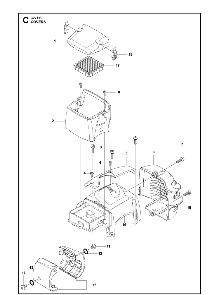 Cover Diagram and Parts List for 327ES 20144900001-Current Husqvarna Edger
