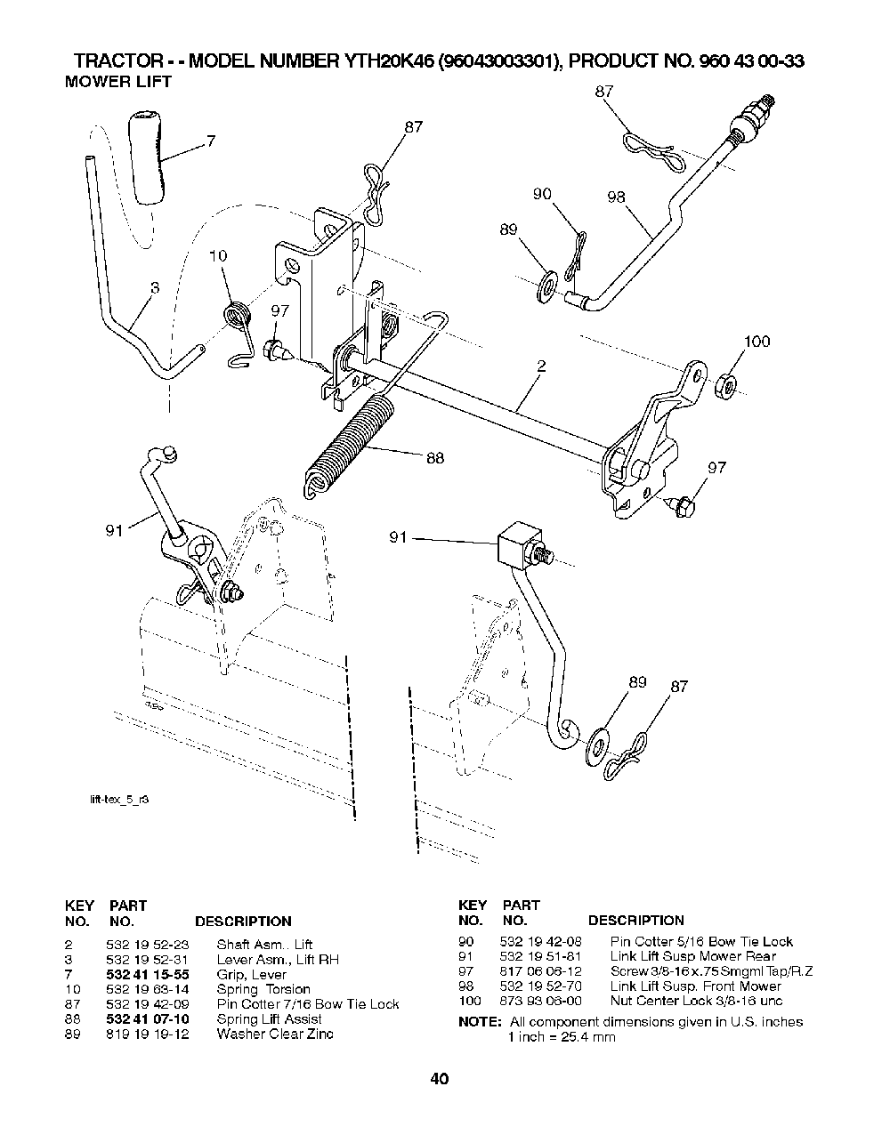 Mower Lift / Deck Lift Diagram and Parts List for YTH20K4696043003301 2008-01 Husqvarna Lawn Tractor