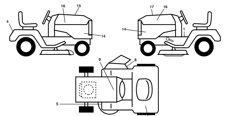 Decals Diagram and Parts List for LGT2554 (96045001500)(2009-01) Husqvarna Lawn Mower