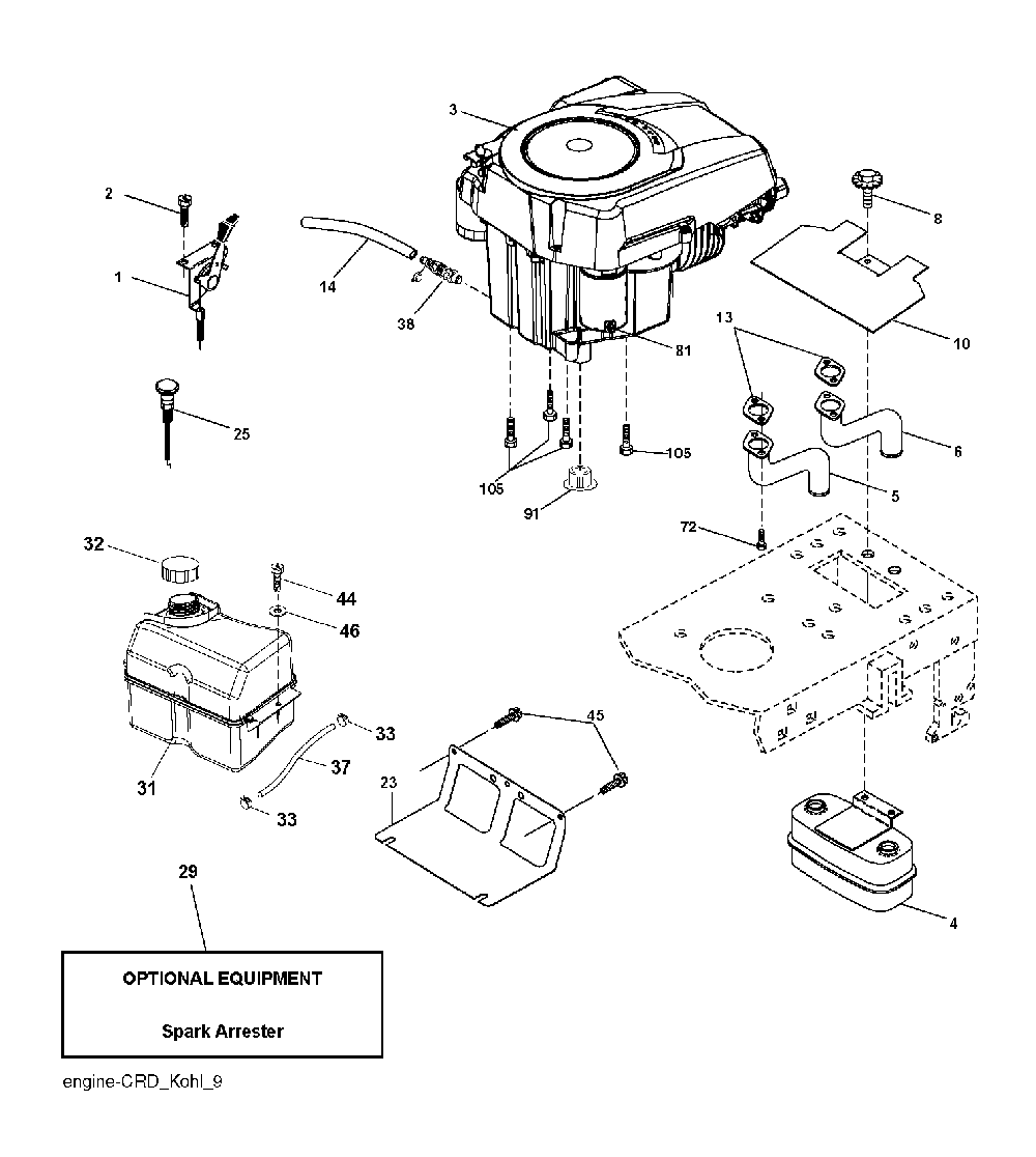 Engine Diagram and Parts List for CTH200TWIN (96061026200)(2010-01) Husqvarna Lawn Tractor