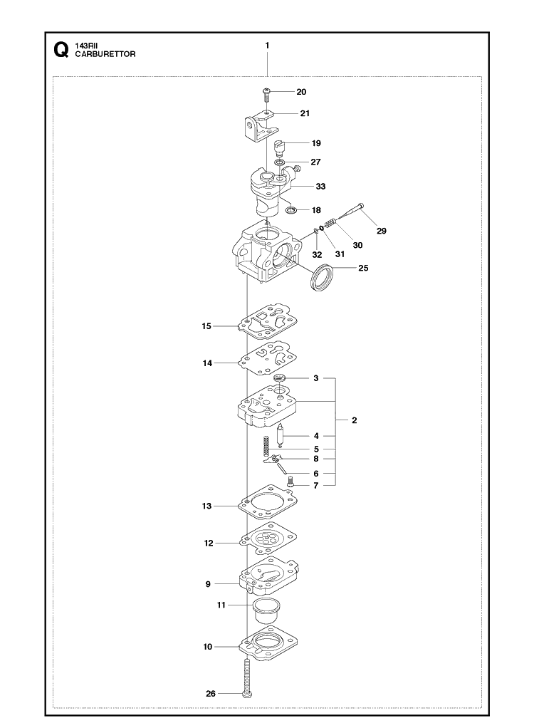 Carburetor Diagram and Parts List for 143RII 20143600001-20150400000 Husqvarna Brush Cutter