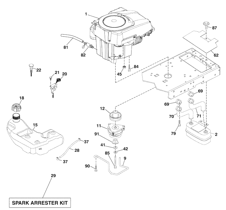 Engine Diagram and Parts List for LGT2554 (96043006100)(2009-04) Husqvarna Lawn Mower