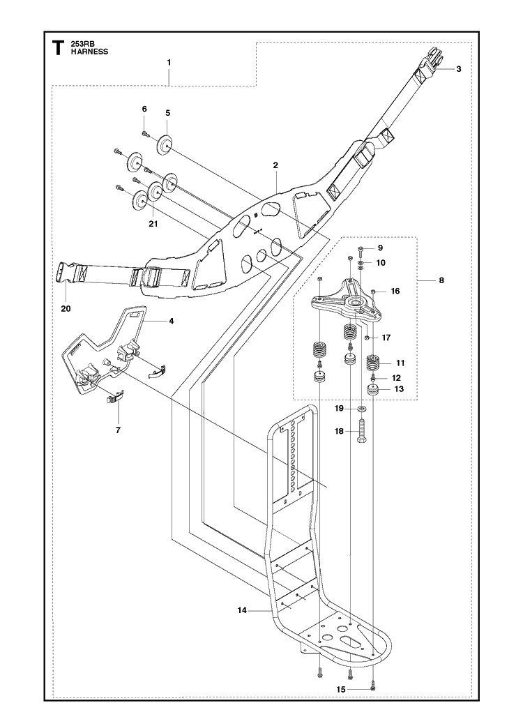 Harness 2 Diagram and Parts List for 253RB 20182200001-Current Husqvarna Brush Cutter