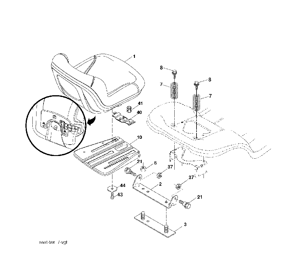 Seat Diagram and Parts List for GTH260TWIN (96041004500)(2007-02) Husqvarna Lawn Tractor