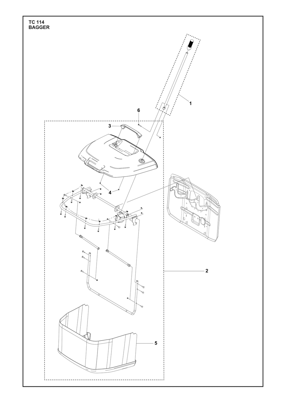Bagger Diagram and Parts List for TC114  Husqvarna Lawn Tractor