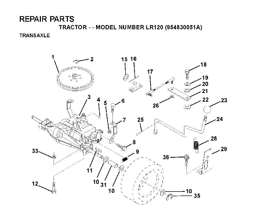 Transmission Diagram and Parts List for LR120 (954830051A)(1995-08) Husqvarna Lawn Tractor