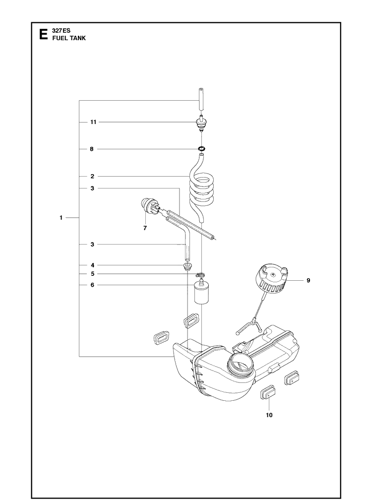 Fuel Tank Diagram and Parts List for 327ES 20144900001-Current Husqvarna Edger