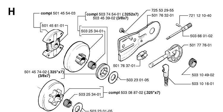 Clutch And Oil Pump Diagram and Parts List for 55 20001900001-Current Husqvarna Chainsaw