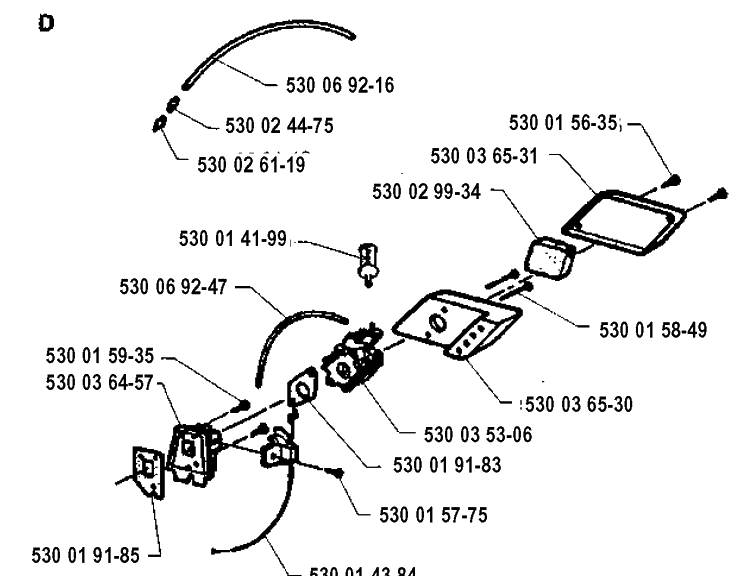 Carburetor And Air Filter Diagram and Parts List for 18H 19920900001-19941400000 Husqvarna Hedge Trimmer