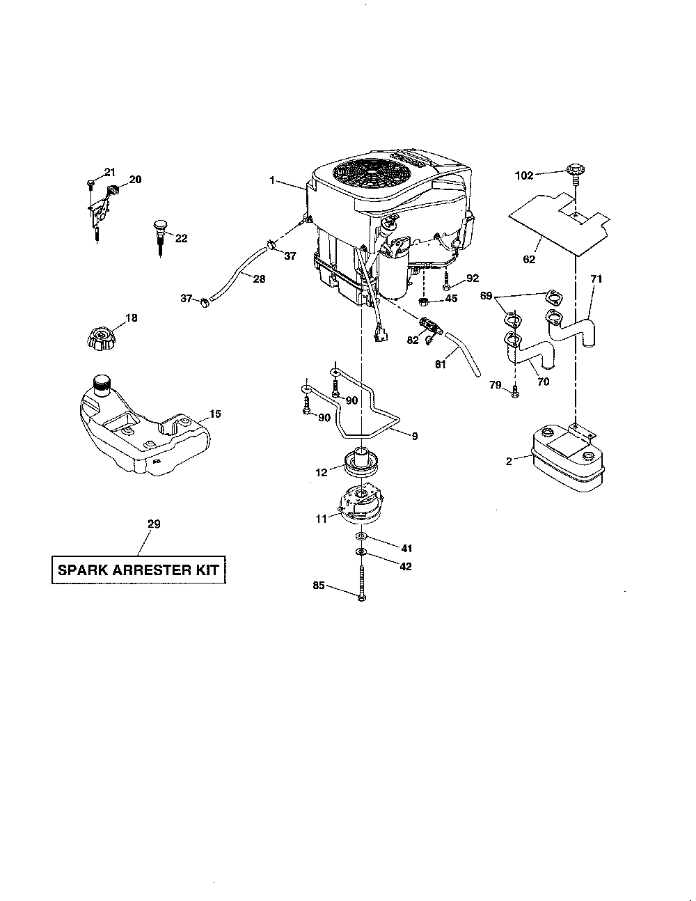 Engine Diagram and Parts List for YT48CS-502130  Husqvarna Lawn Tractor