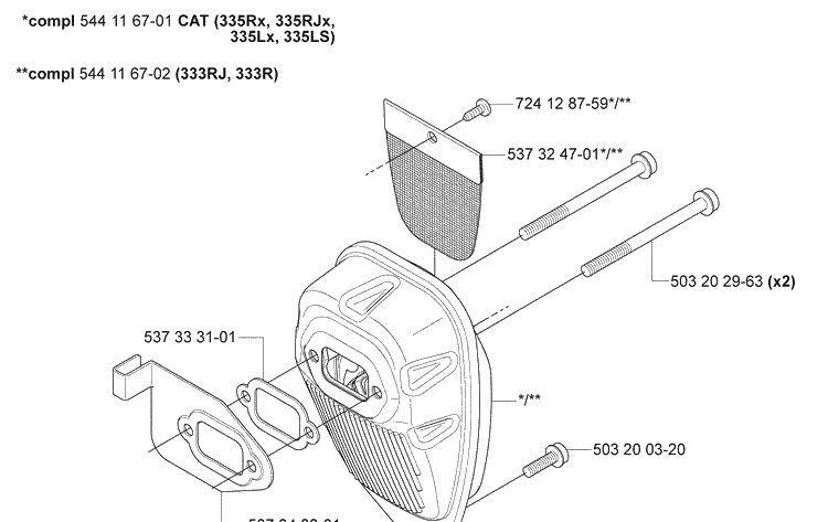 Muffler Diagram and Parts List for 333R 2008-09 Husqvarna Brush Cutter