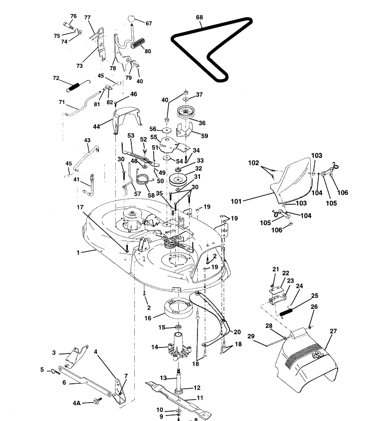 42 Inch Mower Deck Diagram and Parts List for LTH125 (HC125H42A)(954000782)(1994-01) Husqvarna Lawn Mower