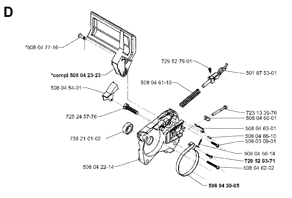 Chain Brake Diagram and Parts List for 16000 19984000001 Husqvarna Chainsaw