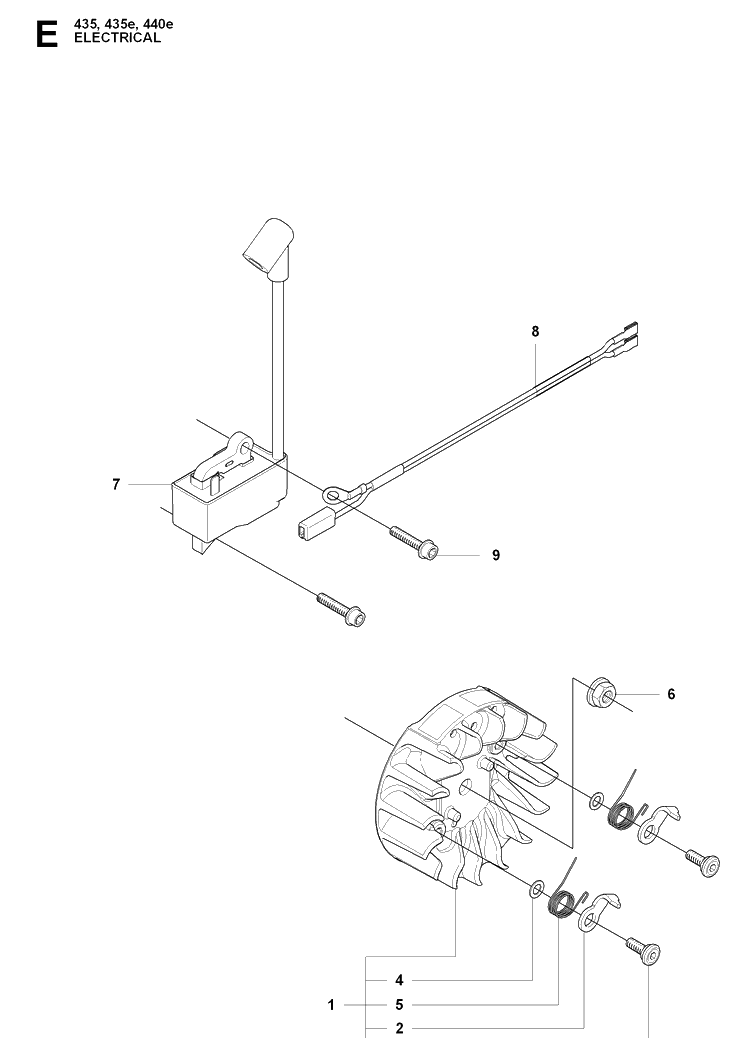 Ignition System Diagram and Parts List for 440E 20090400001-20102300000 Husqvarna Chainsaw