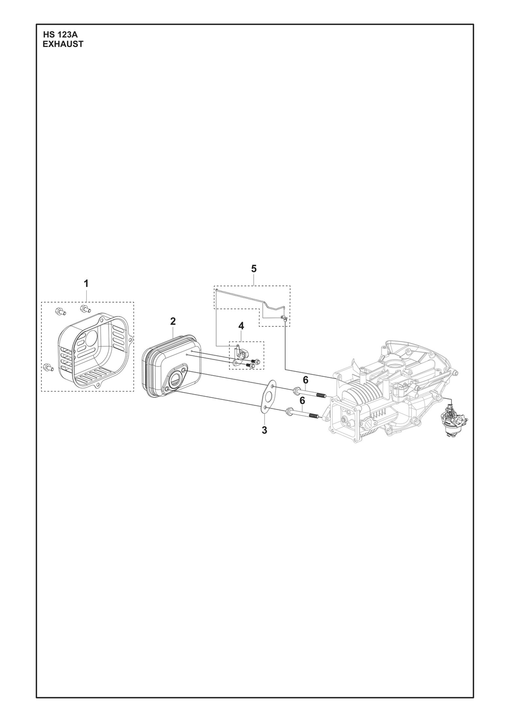 Exhaust Diagram and Parts List for HS123A  Husqvarna Engine