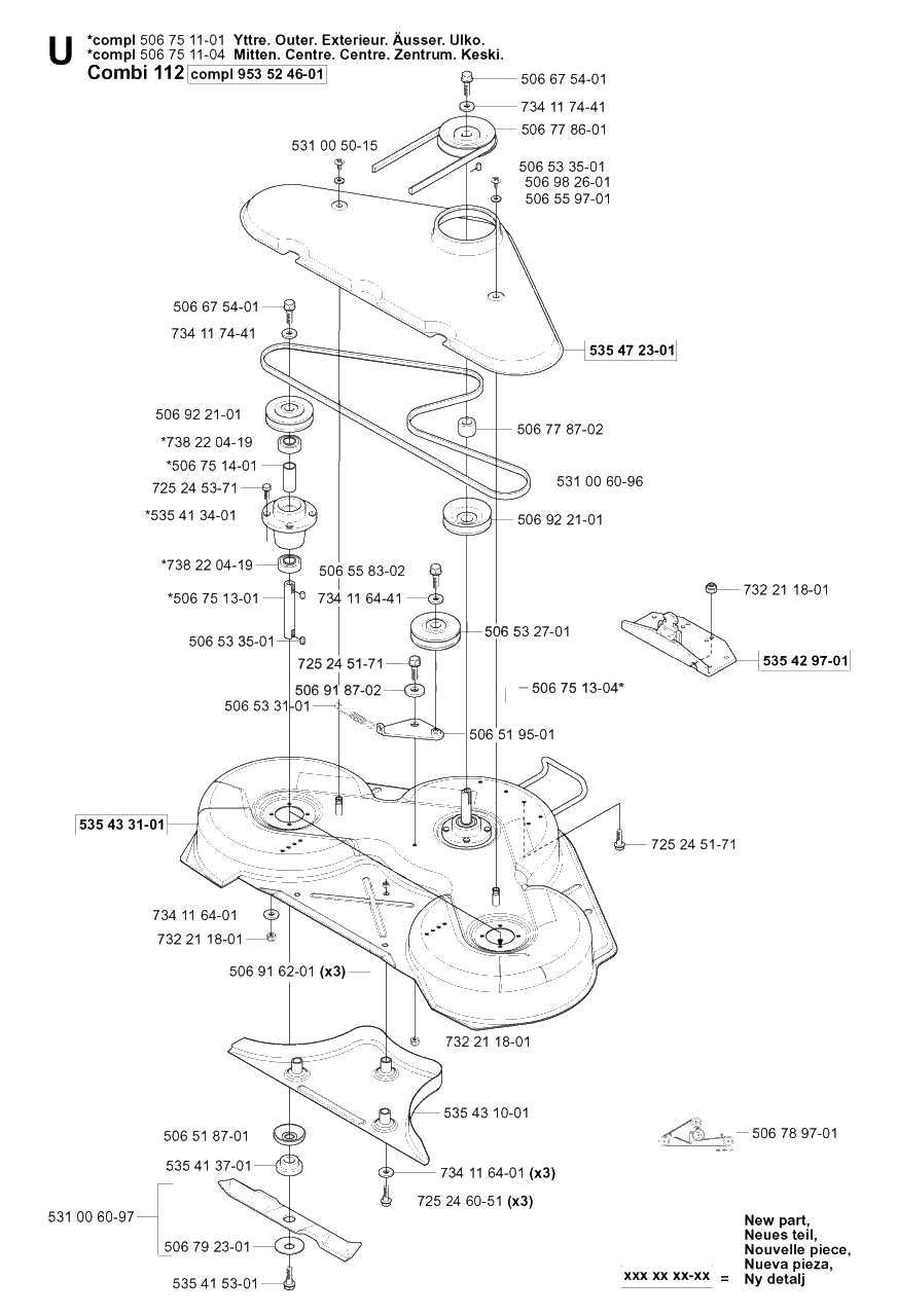 44-Inch/112cm Cutting Deck Diagram and Parts List for PF18 (953522401)(2004-06) Husqvarna Lawn Tractor