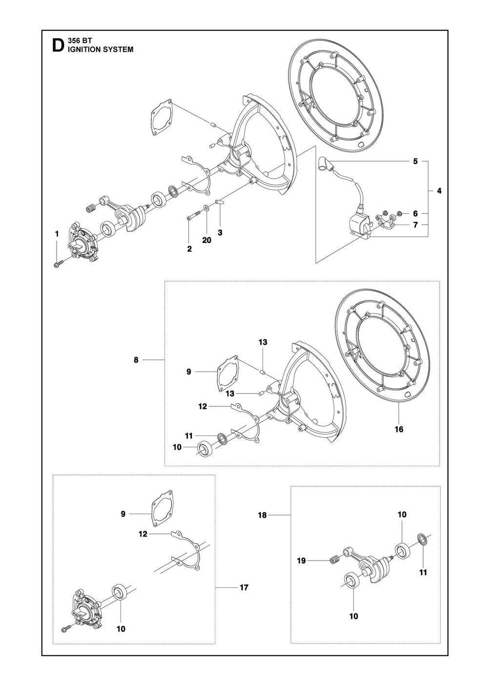 Ignition System Diagram and Parts List for 356BTX  Husqvarna Leaf Blower / Vacuum