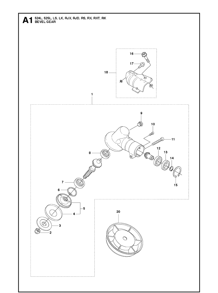 Bevel Gear Diagram and Parts List for 525RS 2018-02 Husqvarna Brush Cutter