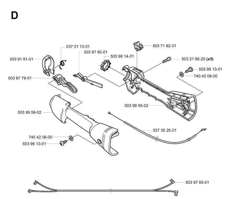 Handle And Controls Diagram and Parts List for 325P 20010500001-20010500001 Husqvarna Pole Saw